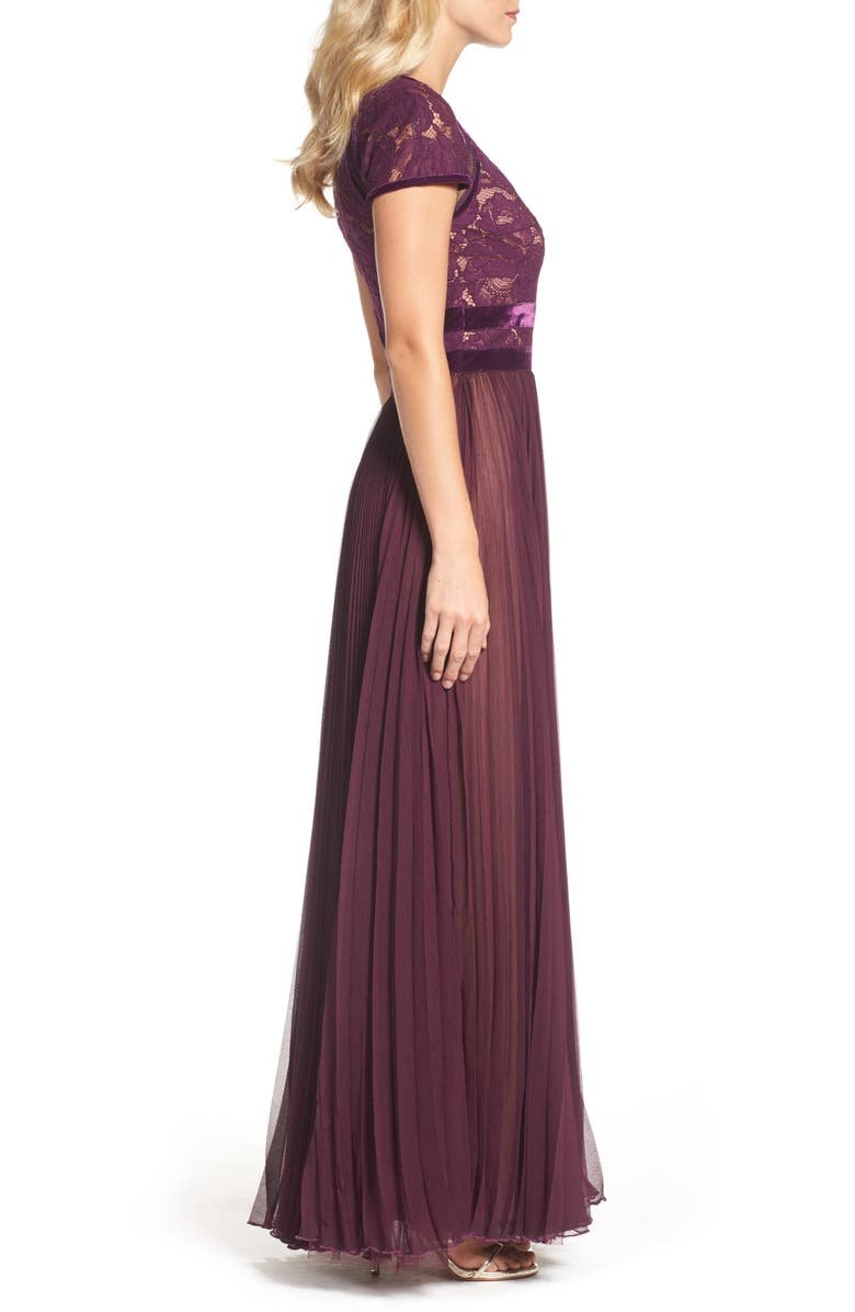 Tadashi Shoji Pleated Lace & Chiffon Gown, Alternate, color,