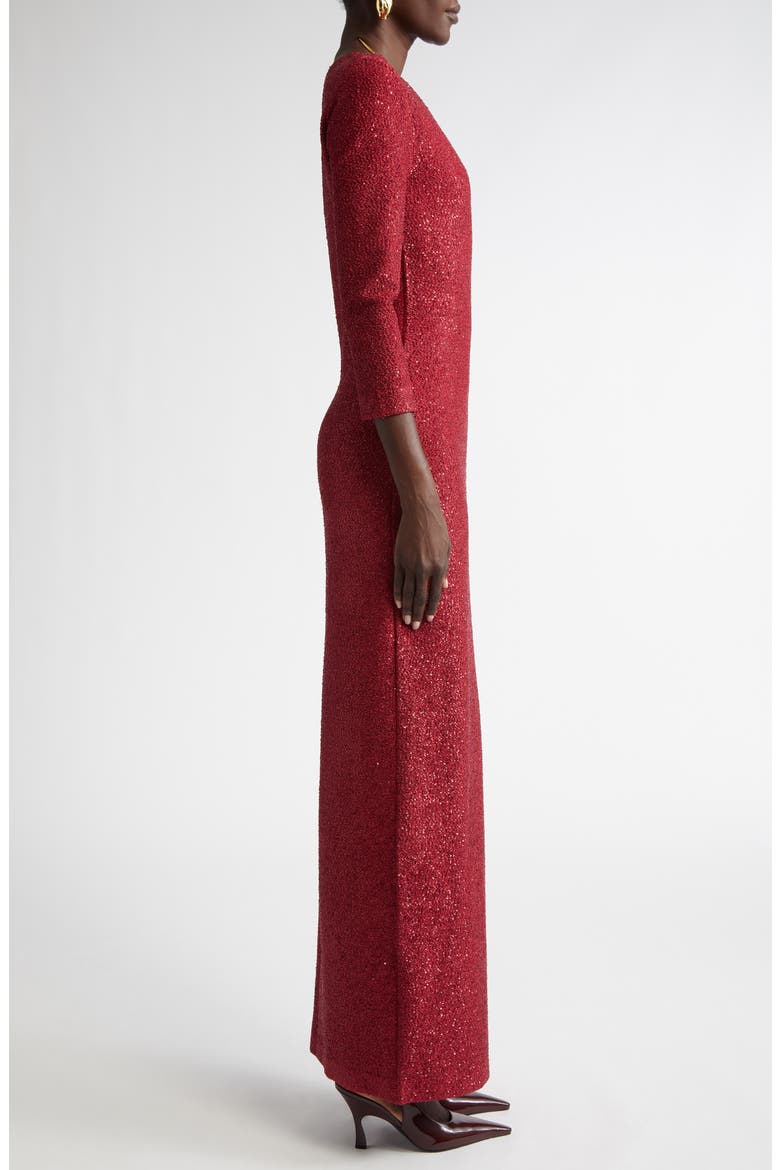 Sequin Metallic V-Neck Knit Gown, Alternate, color, HAUTE RED