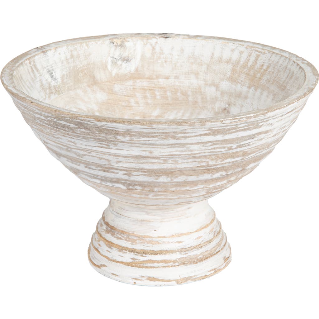 Storied Home Boho Wood Pedestal Serving Bowl, White Wash Finish