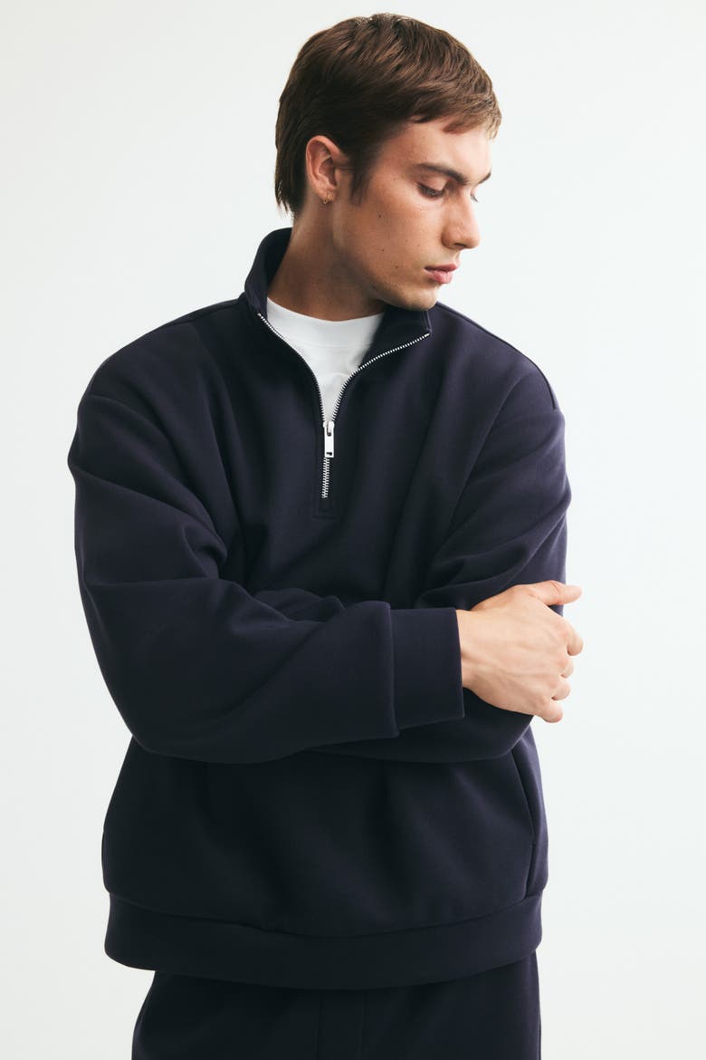 Relaxed-Fit Half-Zip Sweatshirt, Main, color, Navy blue
