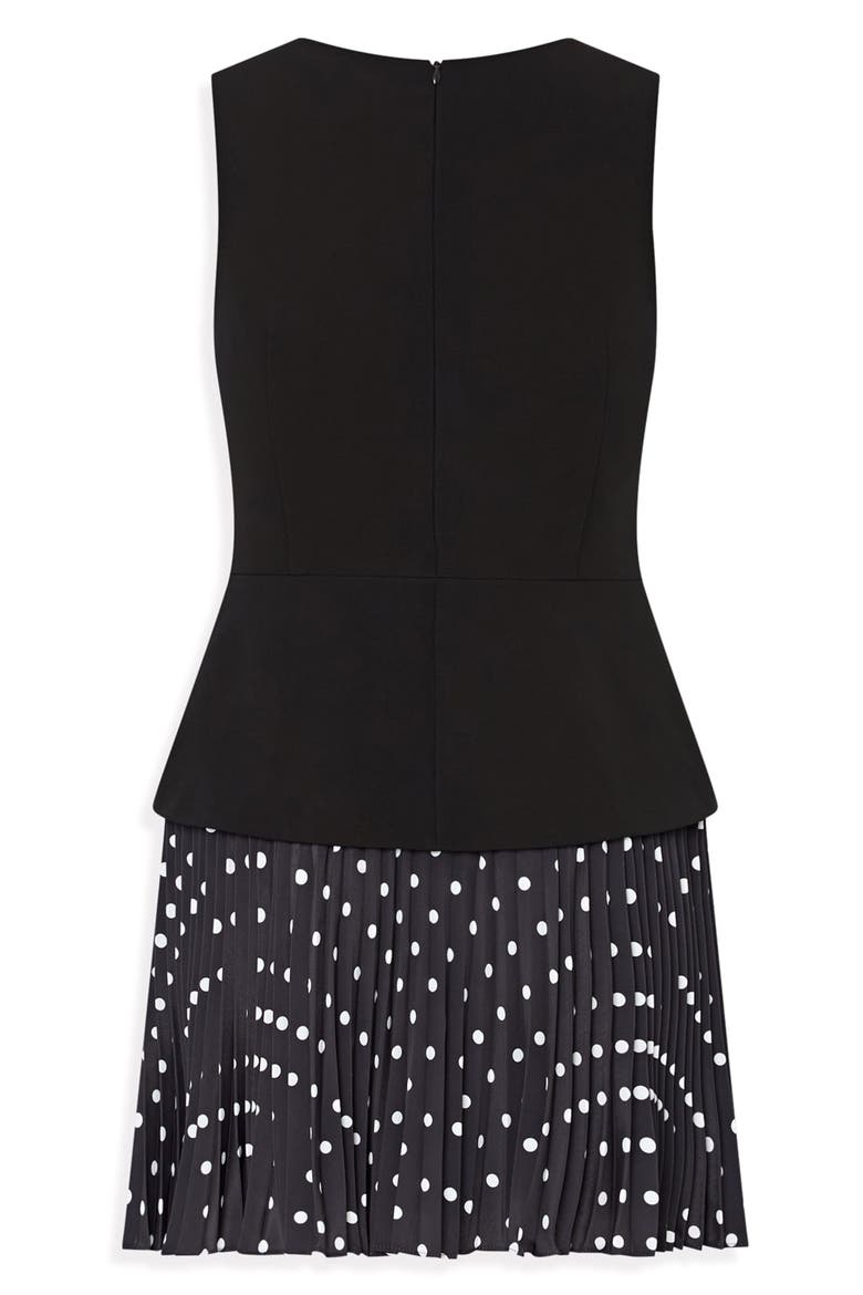 Haddy Dot Print Pleated Minidress, Alternate, color, BLACK/ WHITE