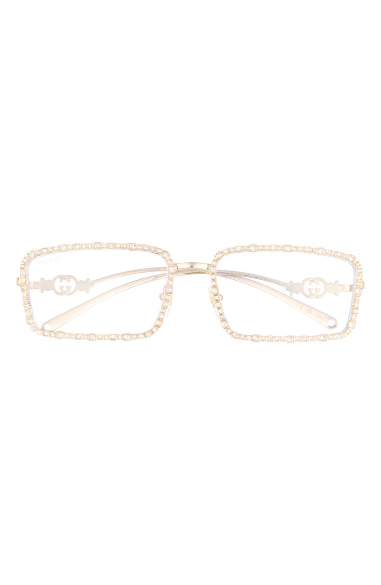 Gucci 58mm Rectangular Sunglasses, Main, color, Gold Gold Transparent