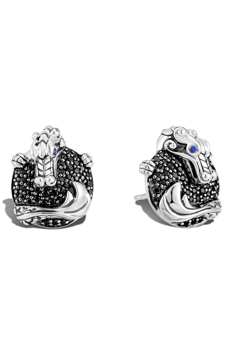 John Hardy Naga Black Sapphire Sterling Silver Stud Earrings, Main, color, 