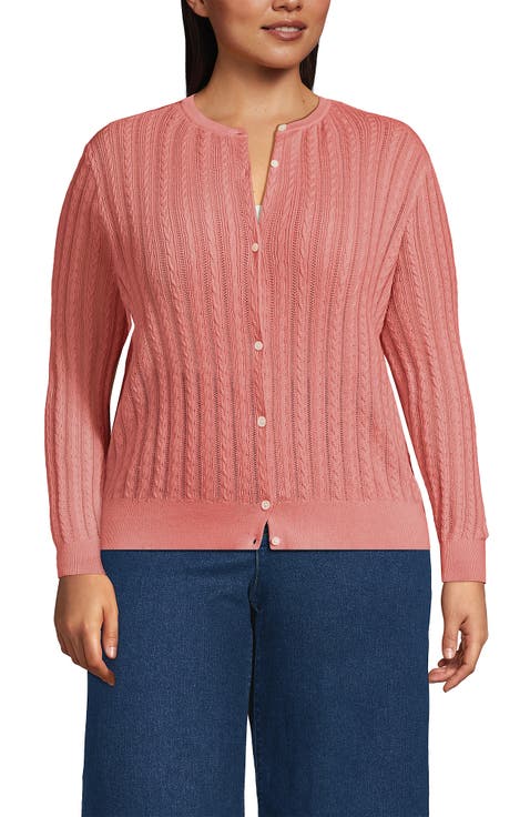Plus Size Cotton Pointelle Modern Cardigan Sweater
