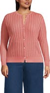 Lands' End Cotton Pointelle Modern Cardigan Sweater
