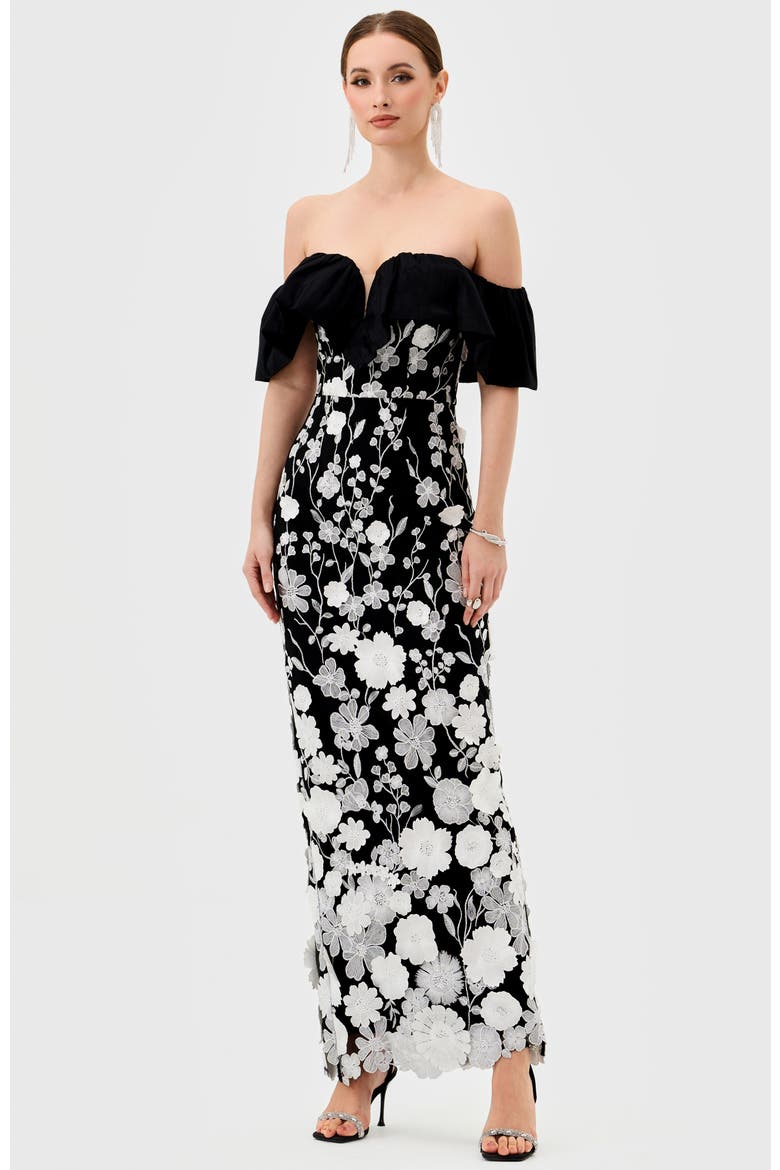 Halo Off Shoulder Maxi, Alternate, color, BLACK/WHITE
