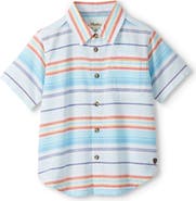 Hatley Kids' Sunset Stripes Short Sleeve Cotton Button-Up Shirt
