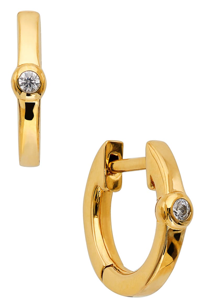 Cubic Zirconia Huggie Hoop Earrings, Main, color, GOLD