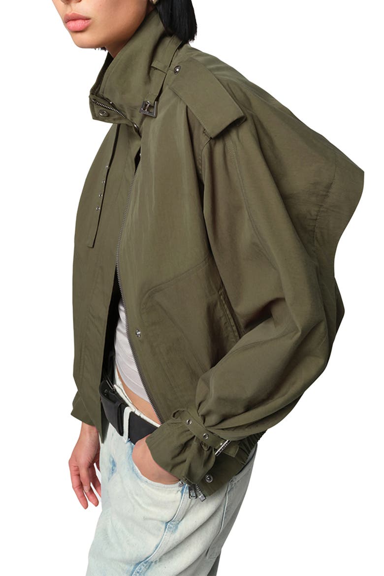 Thea Balloon Sleeve Rain Jacket, Alternate, color, DESERT GREEN