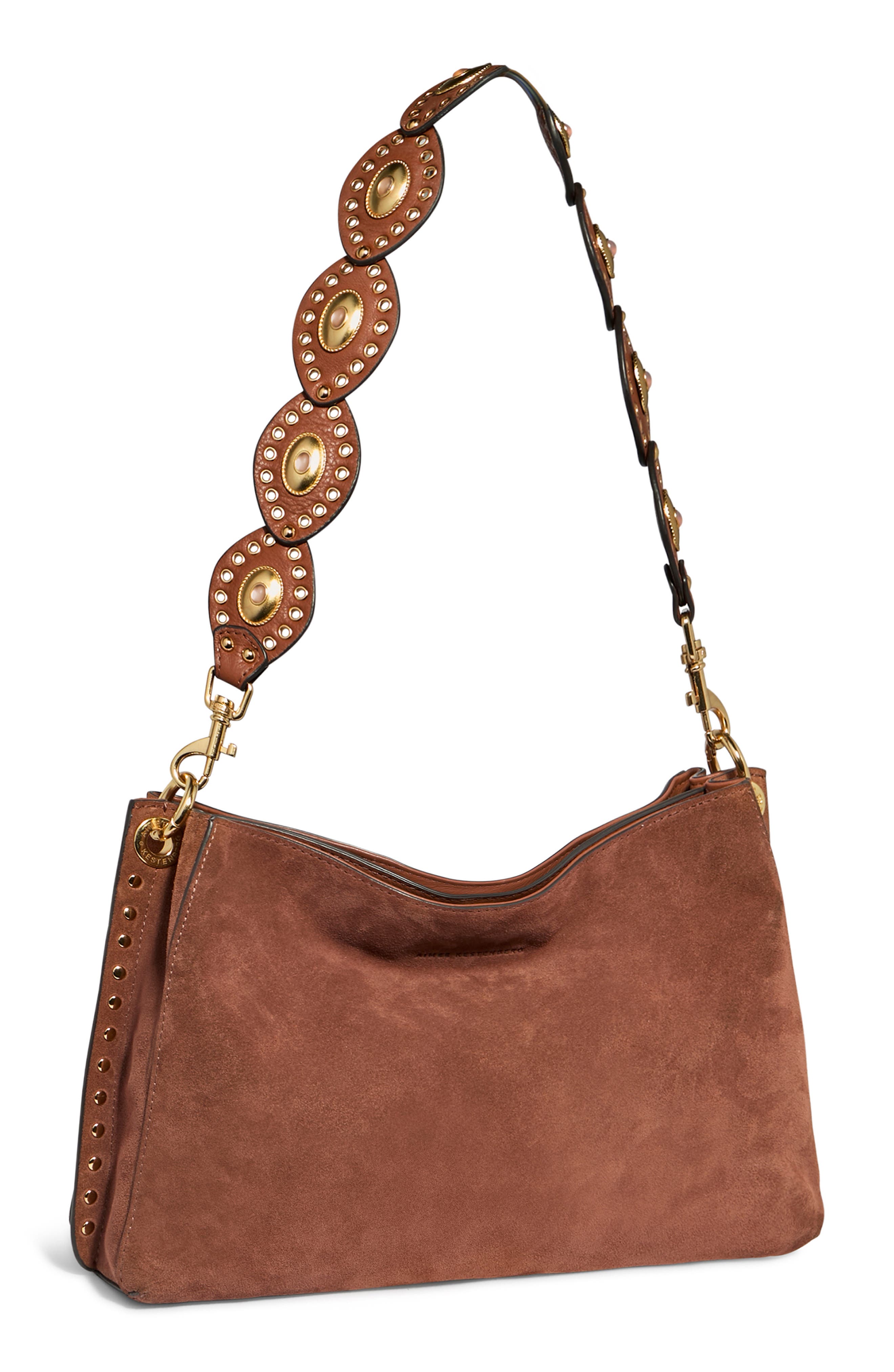 AIMEE Roma Shoulder Bag, Alternate, color, Nutshell Suede