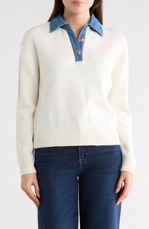 Denim Trim Pullover