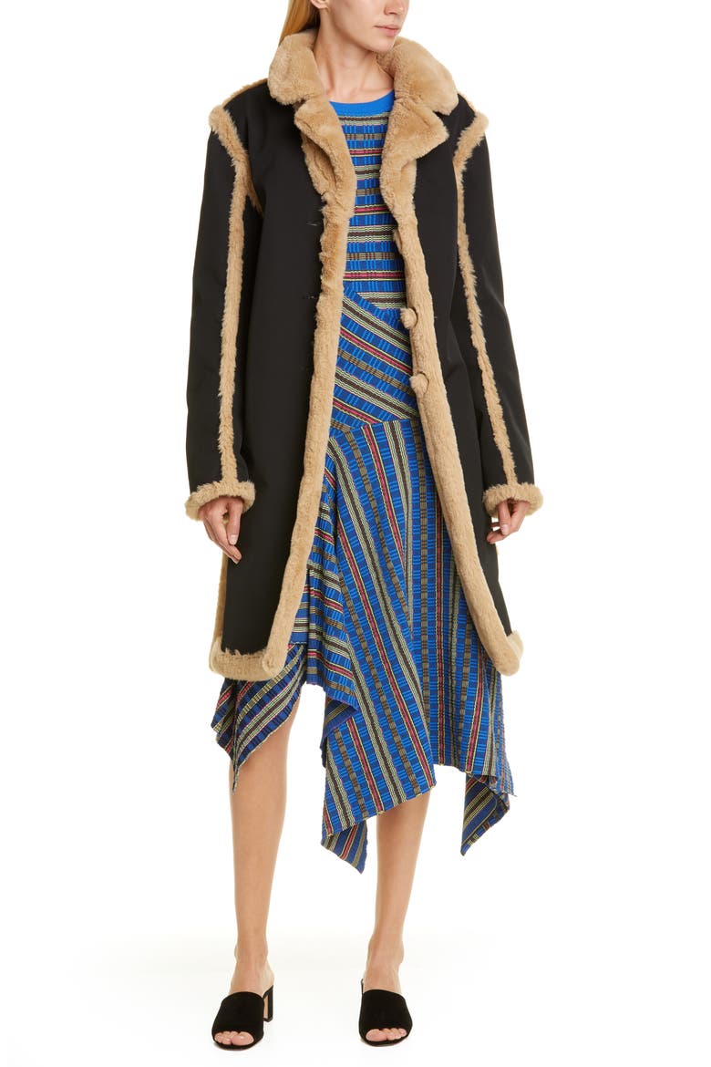 Reversible Faux Fur Coat, Main, color, BLACK/ CAMEL