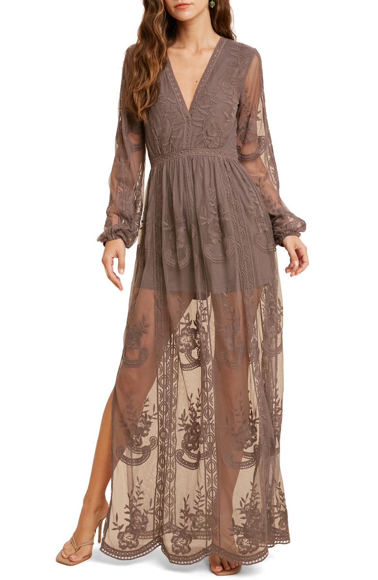 WISHLIST Floral Embroidered Long Sleeve Maxi Dress, Main, color, Midnight