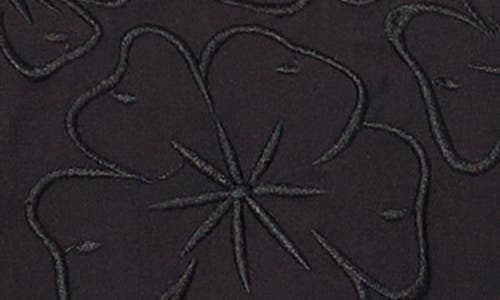 Cece Floral Embroidery Long Sleeve Crepe Shirt In Rich Black