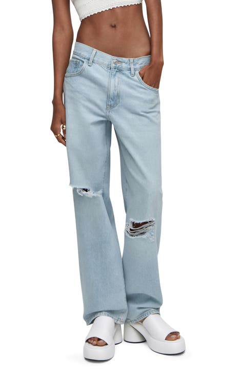 Ripped Knee Rigid Wide Leg Jeans