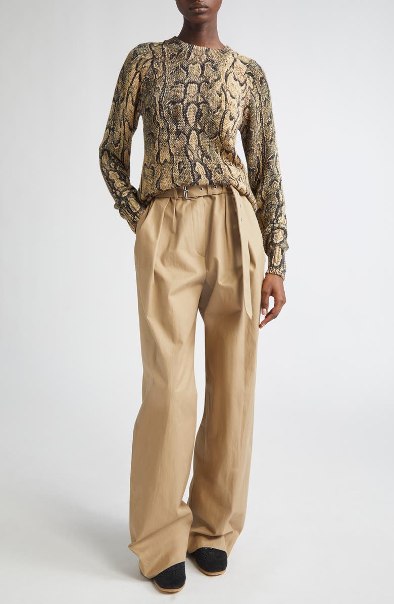 Dries Van Noten Belted Baggy Cotton TwillPants, Alternate, color, Beige