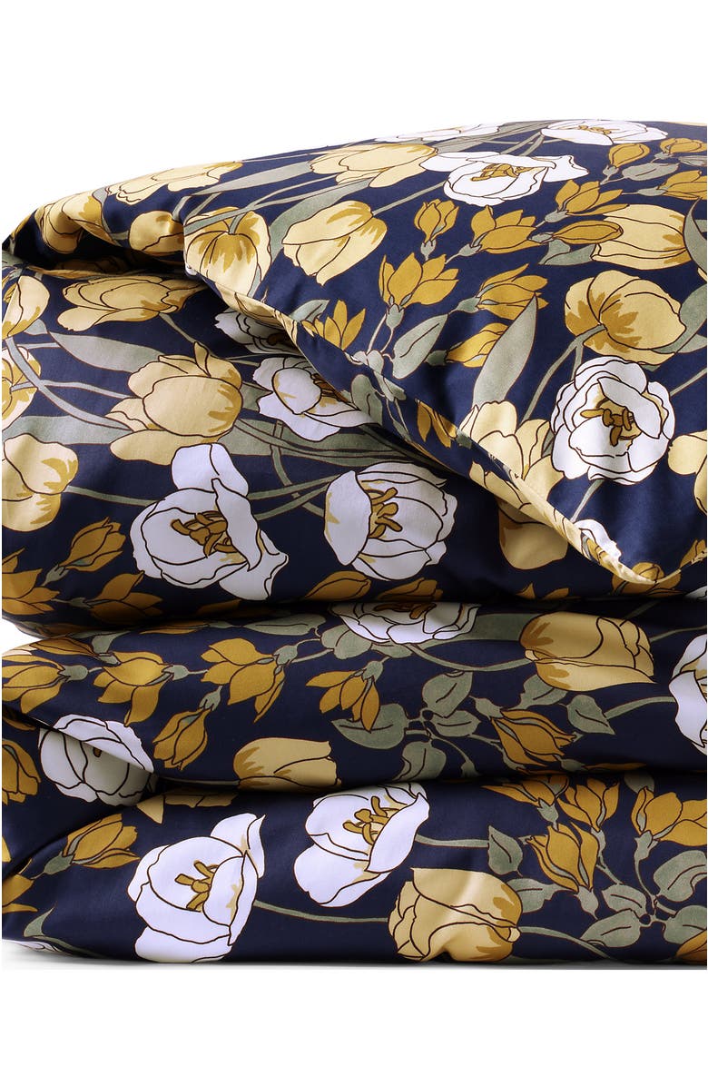 Lands' End 400 Thread Count Premium Supima Cotton No Iron Sateen Duvet Bed Cover, Alternate, color, Deep Sea Navy Poetic Floral