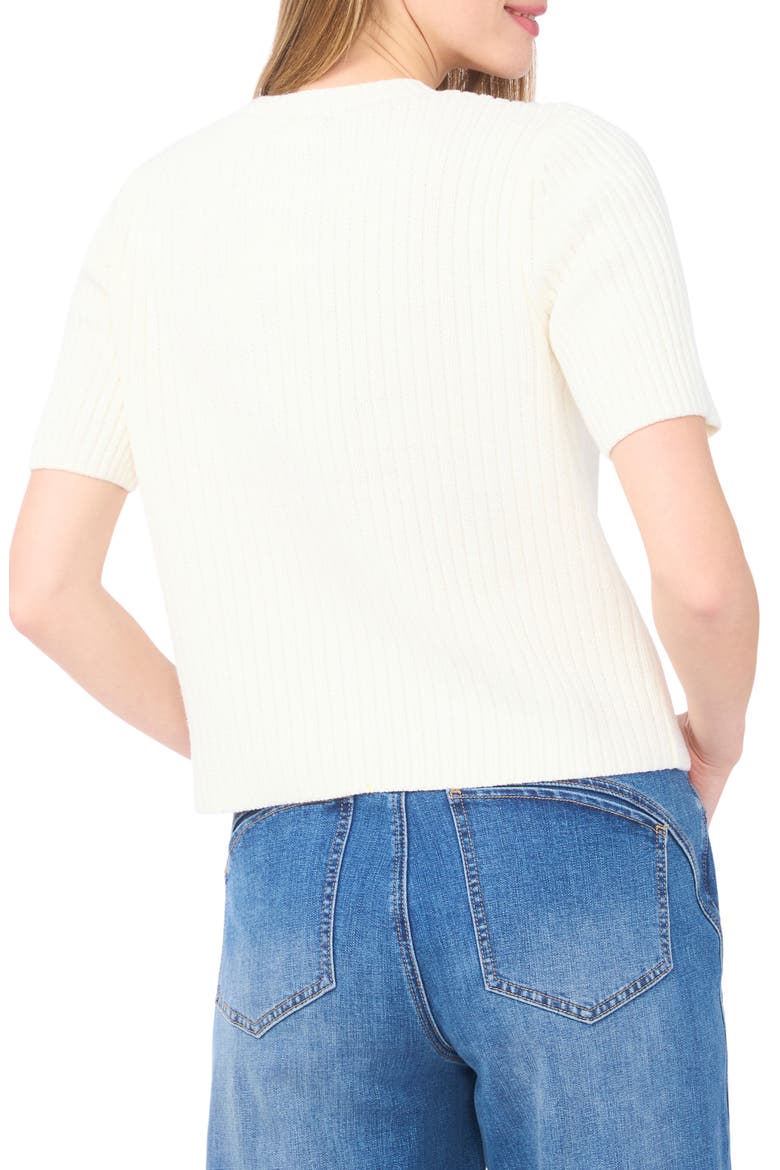 Ribbed Short Sleeve Cardigan, Alternate, color, NEW IVORY