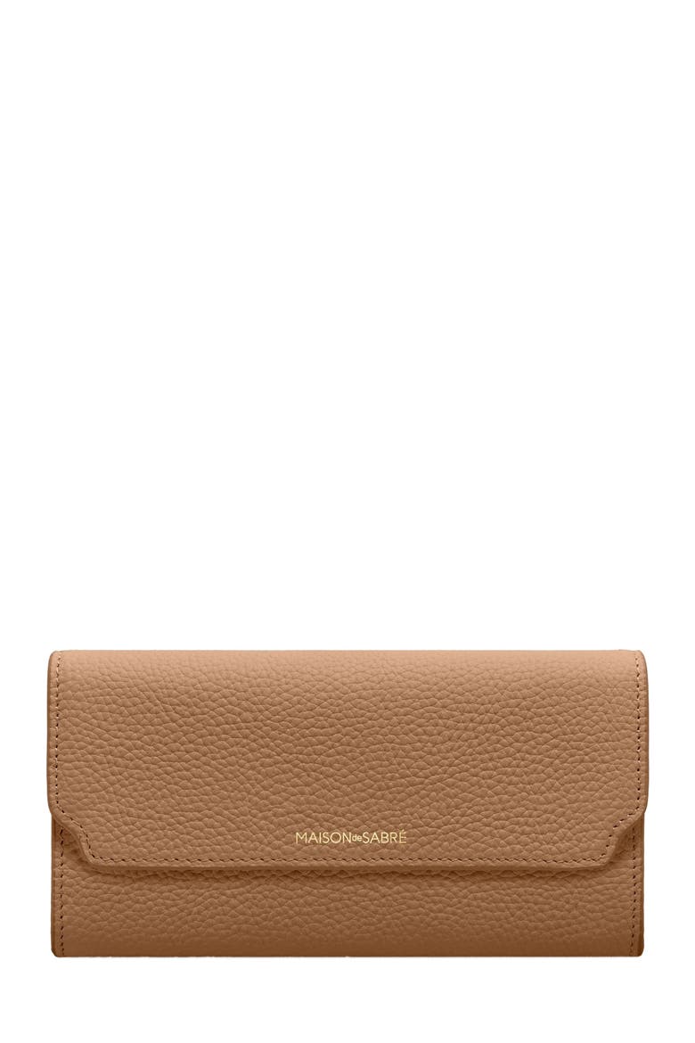 Long Leather Flap Wallet, Main, color, Sandstone Lily