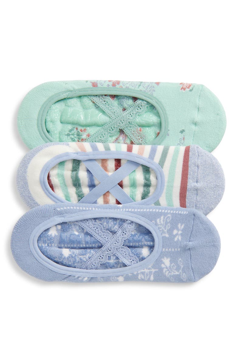 MUK LUKS Ballerina Assorted 3-Pack Cotton Blend No-Show Socks, Main, color, Mint/ Blue
