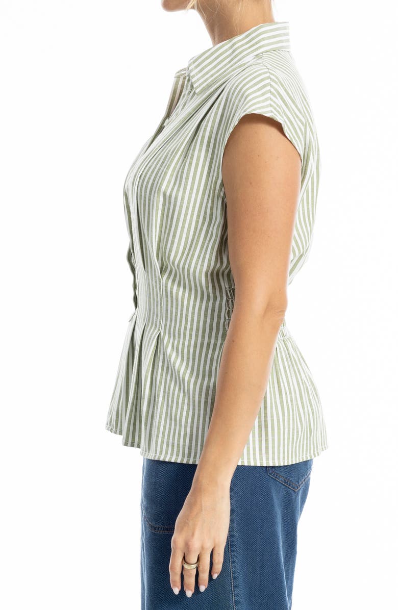 MAX STUDIO Pin Tuck Pleat Button Front Shirt, Alternate, color, Green/ Ivory Even Stripe