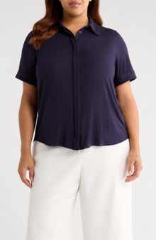 Universal Standard Chelsea Short Sleeve Jersey Button-Up Shirt