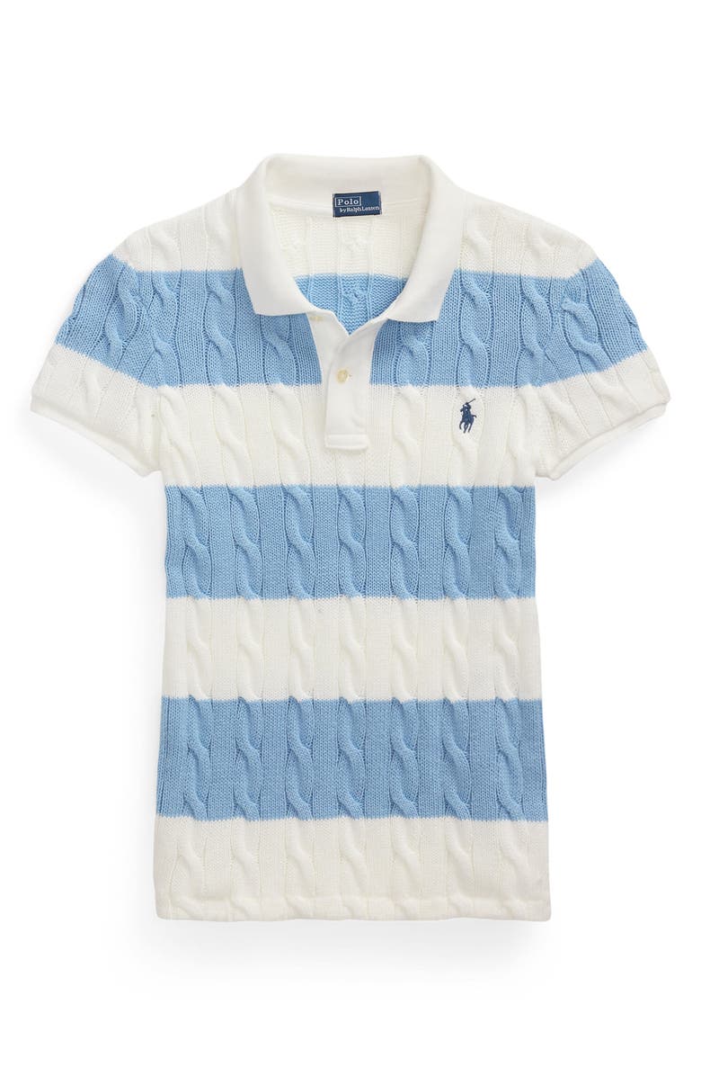 Polo Ralph Lauren Slim Fit Stripe Cable Short Sleeve Cotton Polo Sweater, Alternate, color, 
