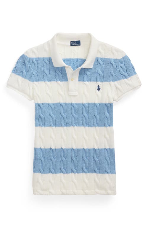 Polo Ralph Lauren Slim Fit Stripe Cable Short Sleeve Cotton Polo Sweater In White/carolina Blue