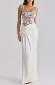 HOUSE OF CB Eliette Lace & Satin Column Gown