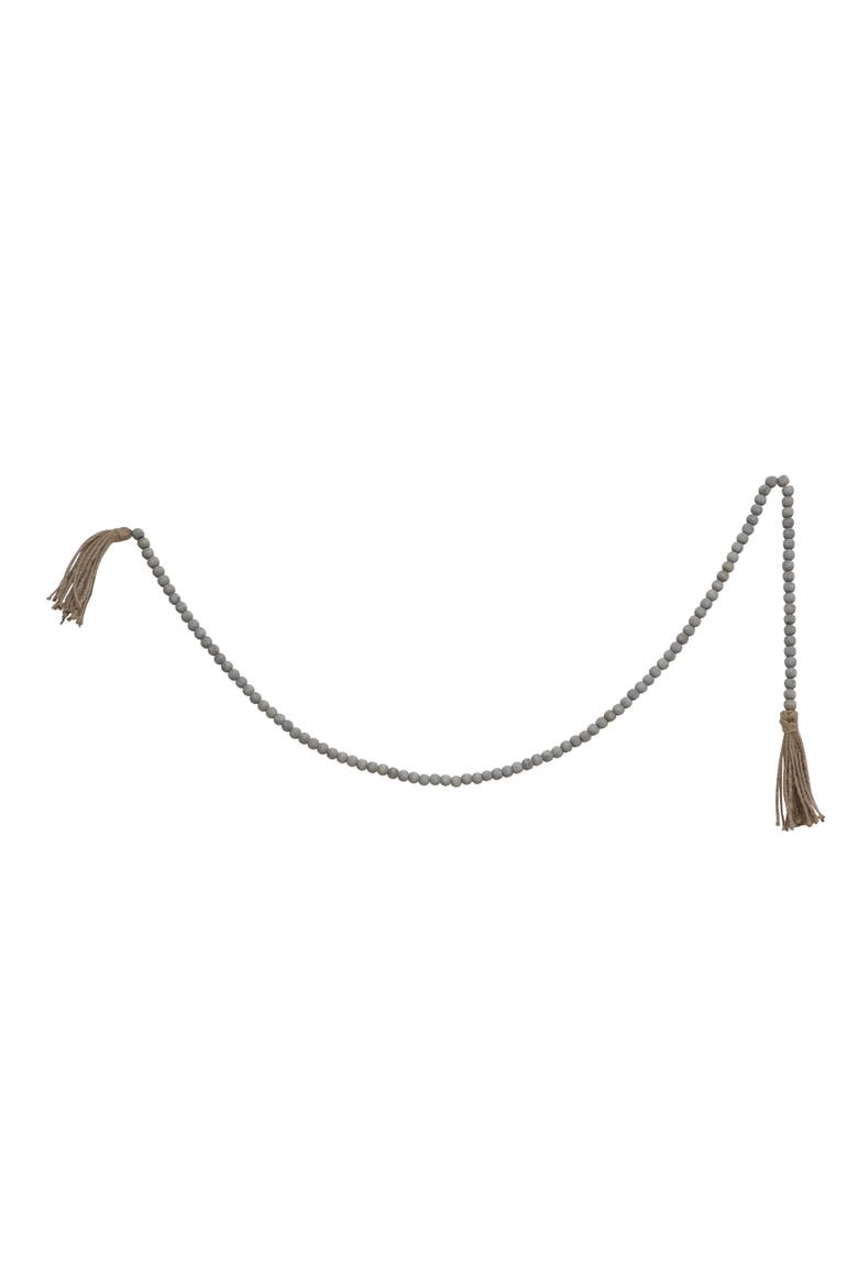 Grey Jute & Wood Bead Garland with Tassels, Main, color, Brown