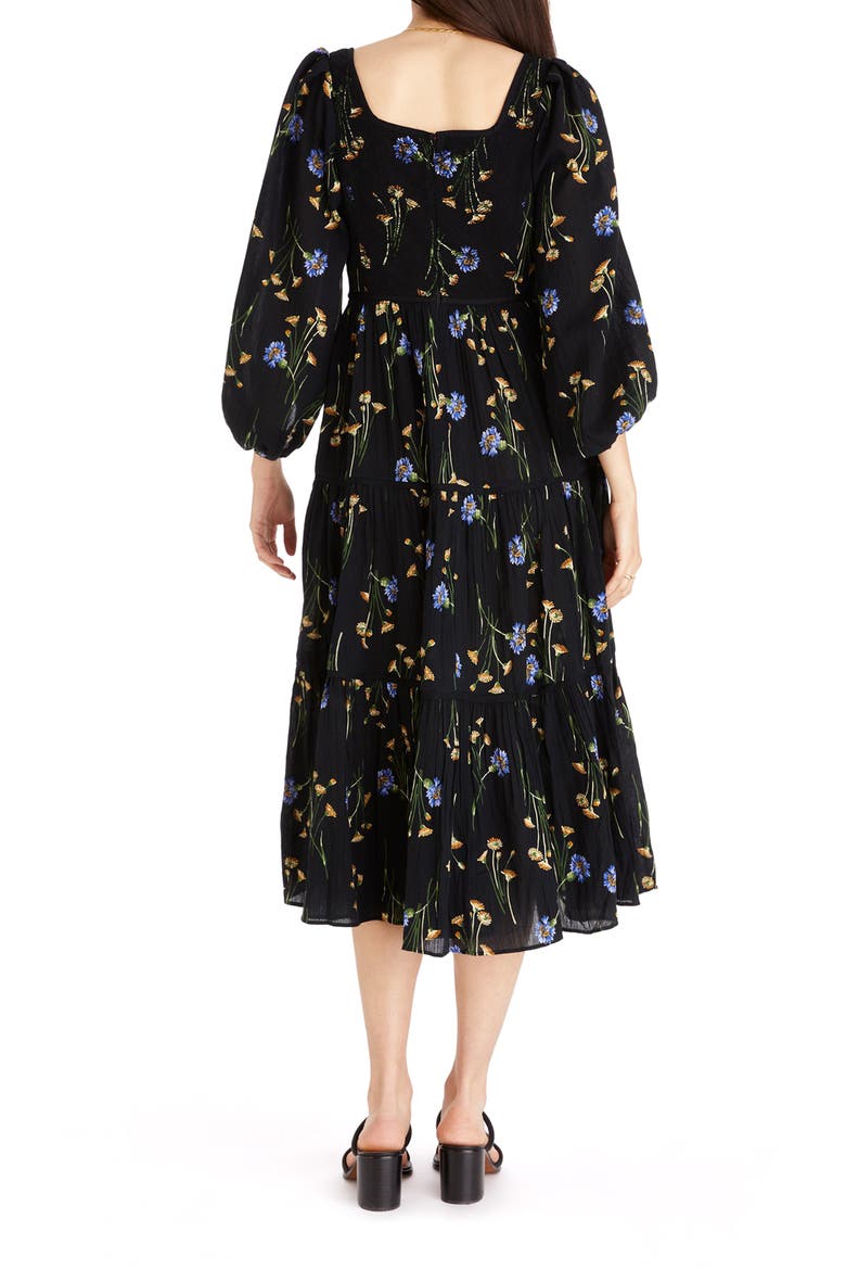 Xiomara Floral Print Long Sleeve Cotton Dress, Alternate, color, TRUE BLACK