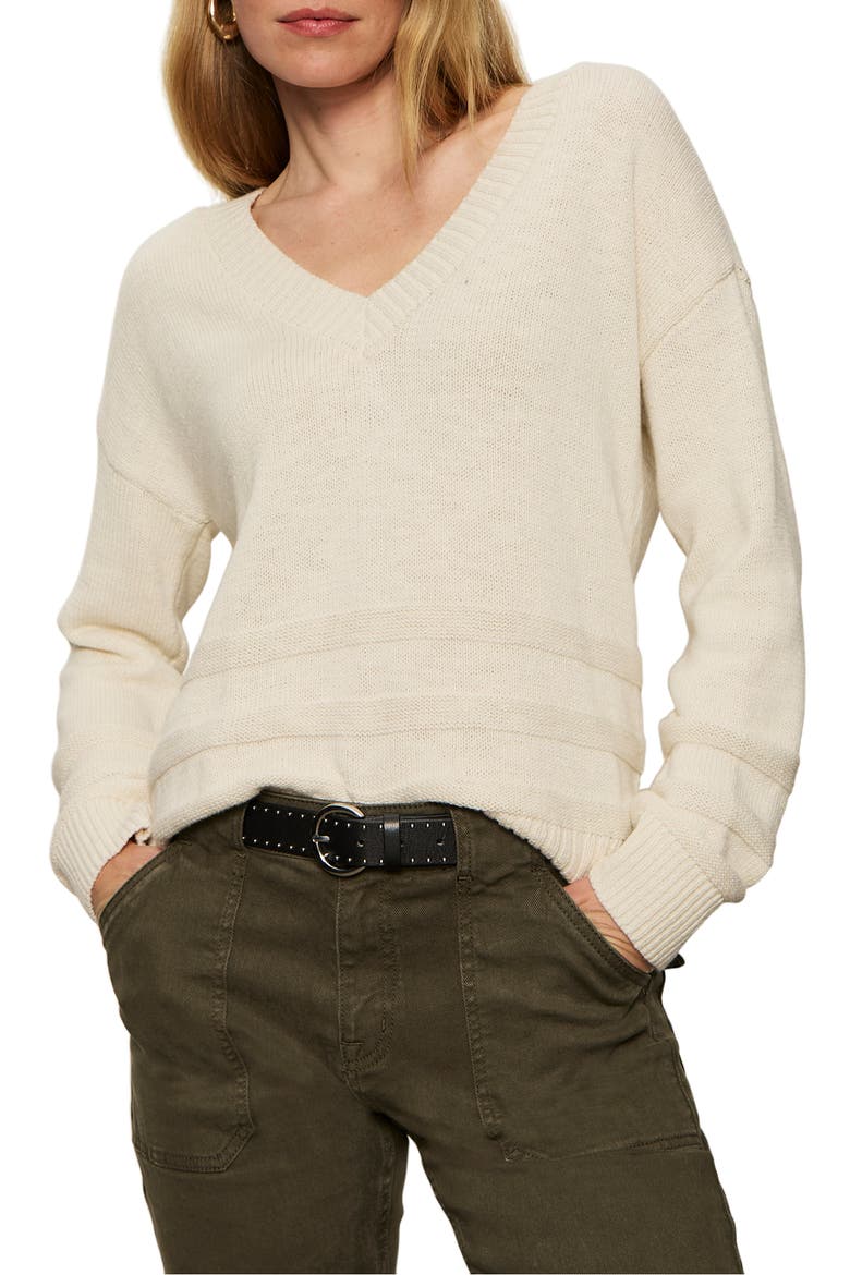 V-Neck Cotton Sweater, Alternate, color, CHALK WHITE