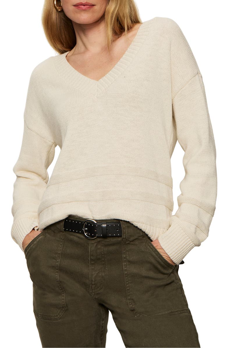 Sanctuary V-Neck Cotton Sweater, Alternate, color, Chalk White