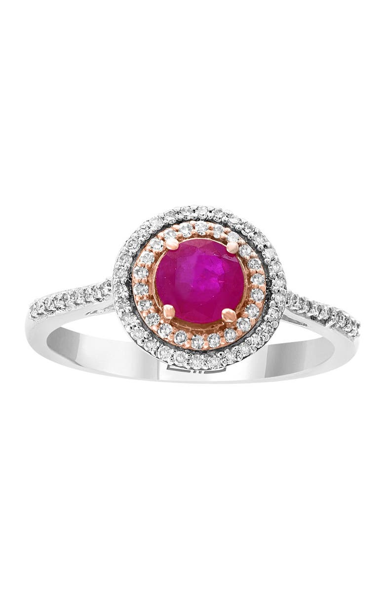 EFFY 14K White & Rose Gold Diamond & Natural Ruby Ring - 0.21 ctw - Size 7, Alternate, color,