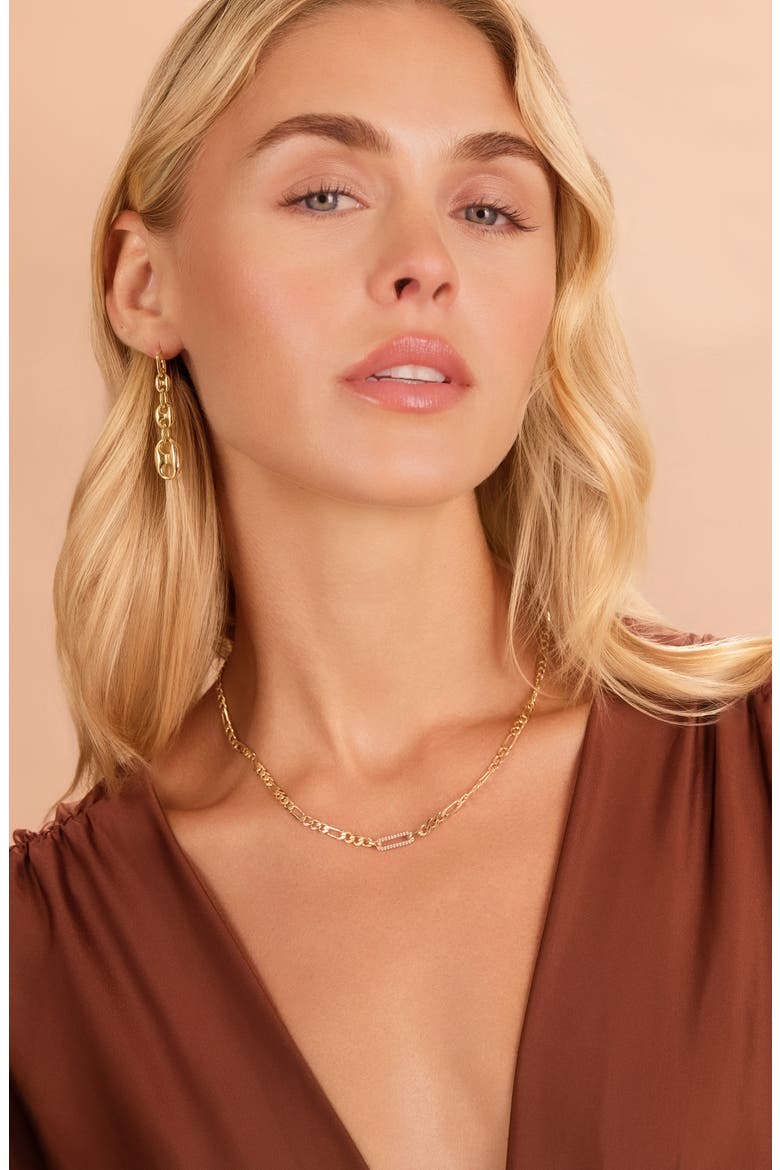 Pavé Figaro Chain Necklace, Alternate, color, GOLD