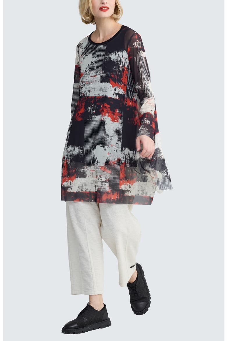 Gwyneira Printed Mesh Tunic, Alternate, color, Red Print