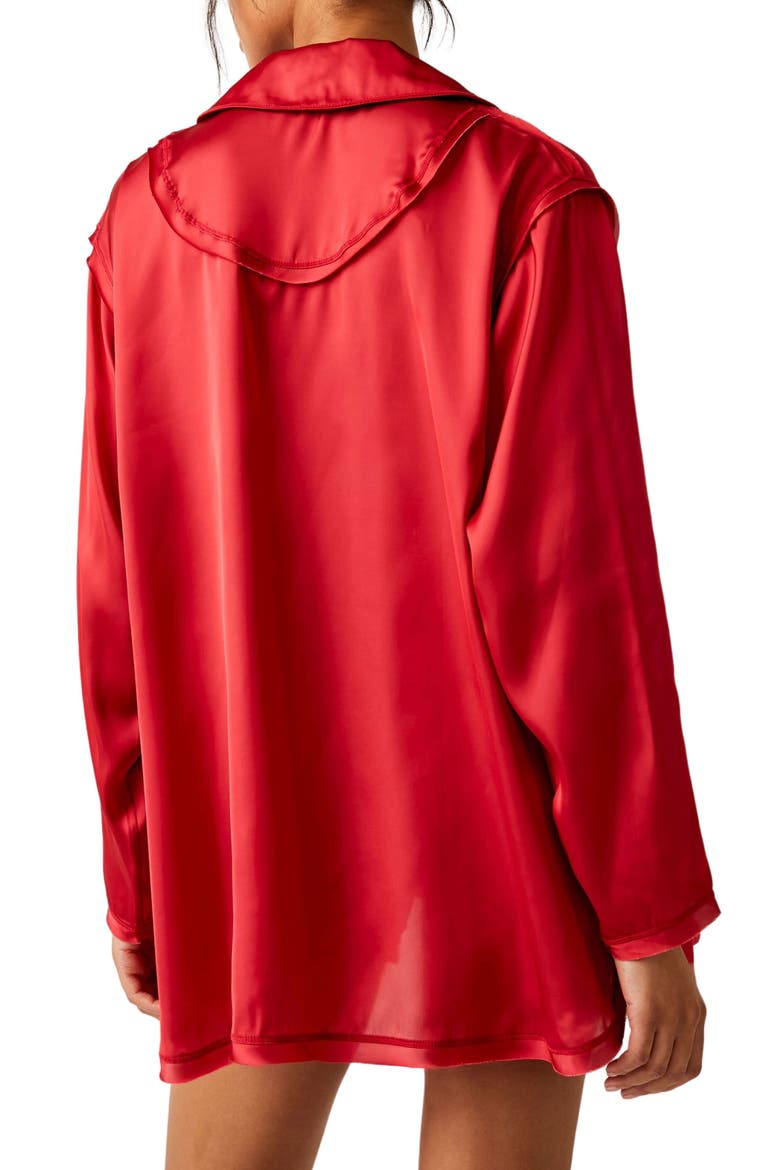 Like Honey Long-Sleeve Satin Pajama Shirt, Alternate, color, RUBY RED