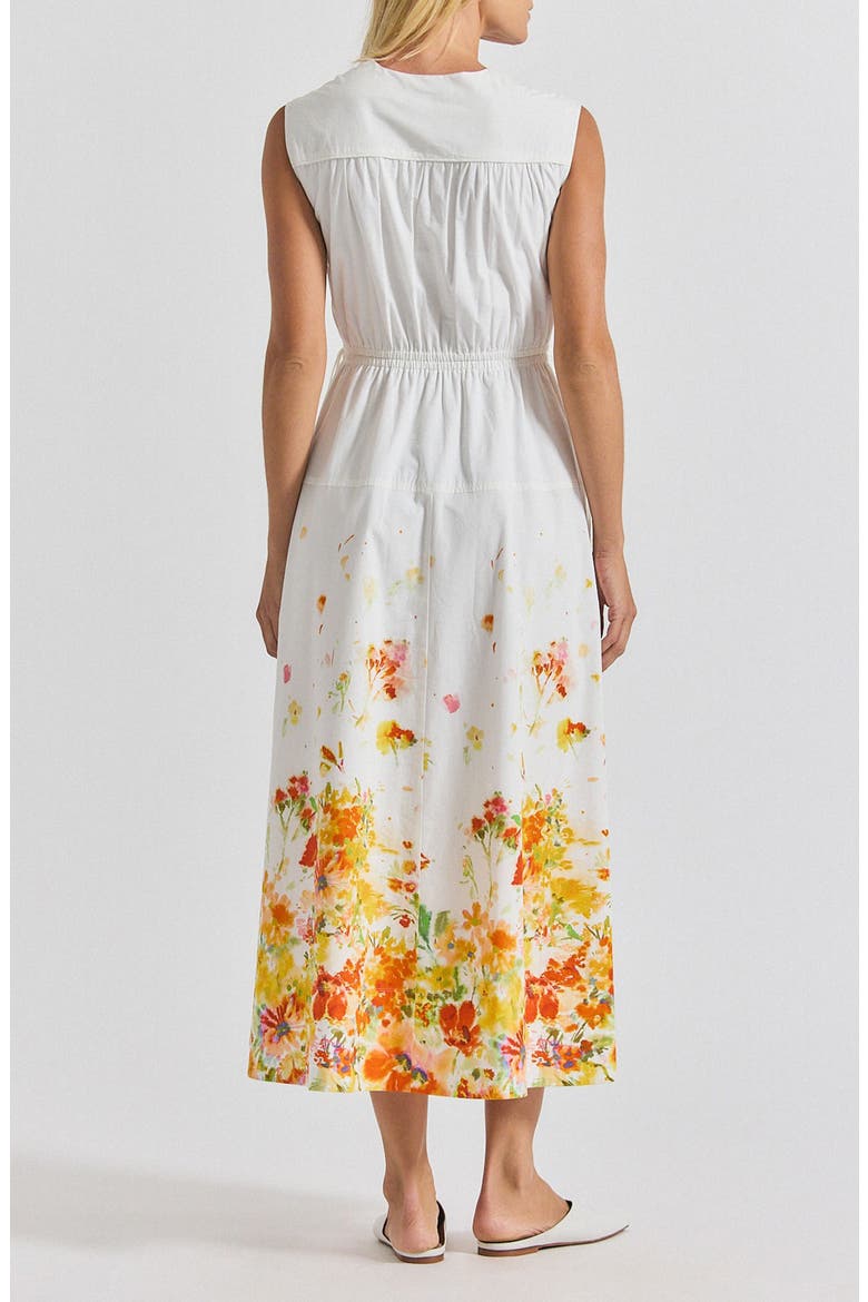 Placed Floral Sleeveless Cotton Dress, Alternate, color, WHITE/ PAPAYA MULTI