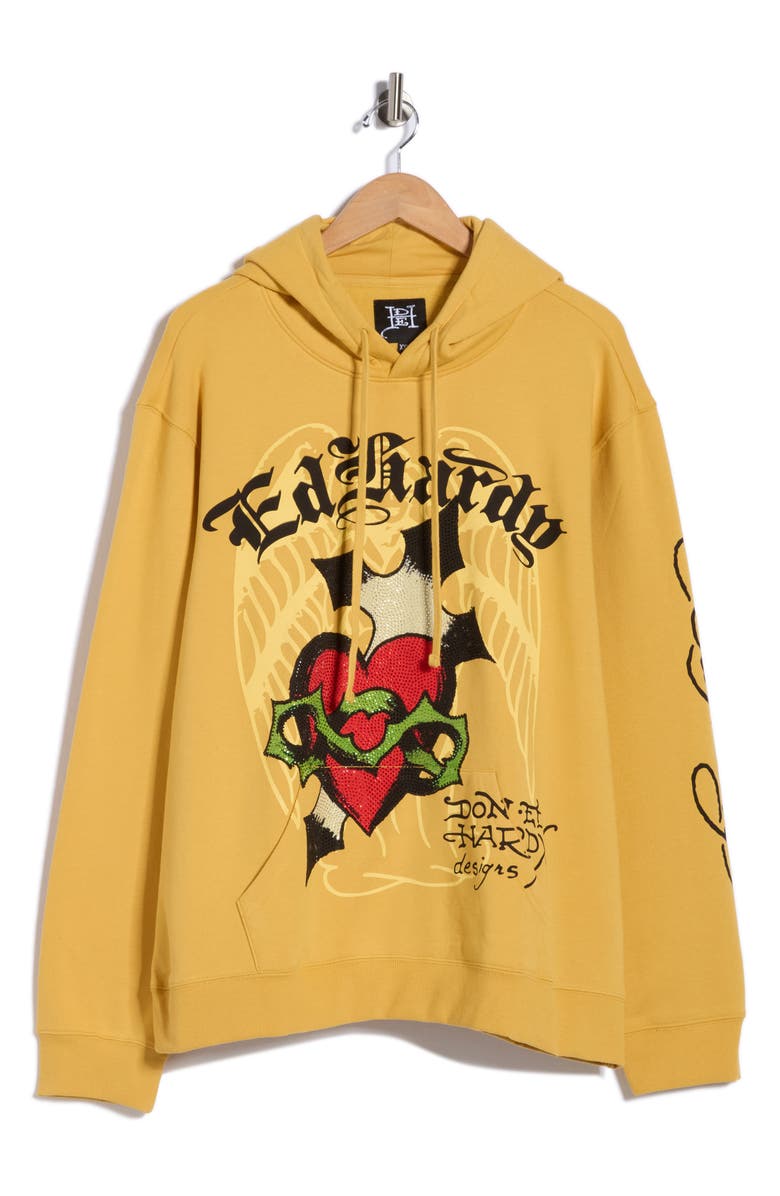 Ed Hardy Sacred Heart Hoodie, Main, color, Golden Yellow