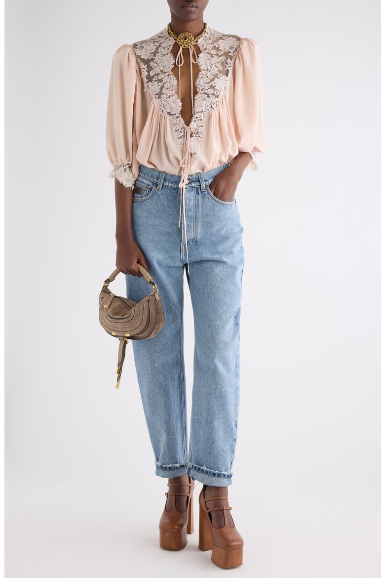 Chloé Lace Trim Silk Top (Women) | Nordstrom