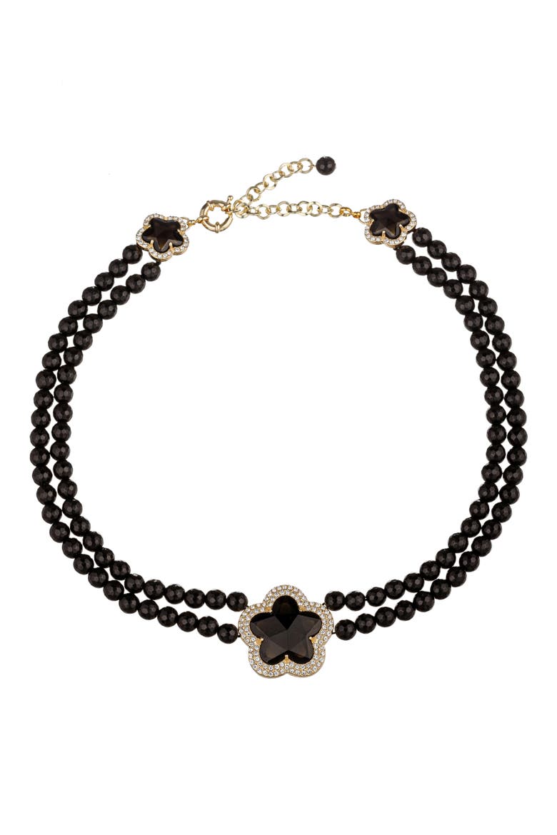 Elizabeth Agate Beaded Necklace, Main, color, BLACK