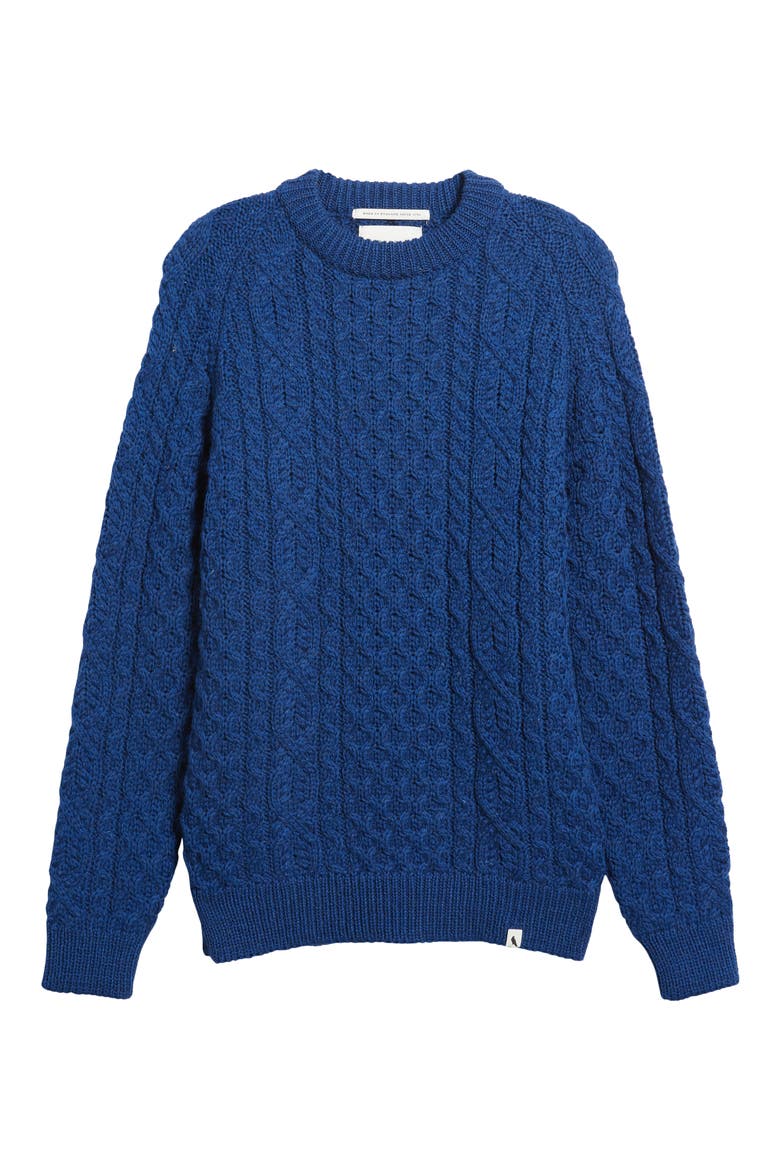 Hudson Aran Cable Stitch Wool Sweater, Alternate, color, COBALT