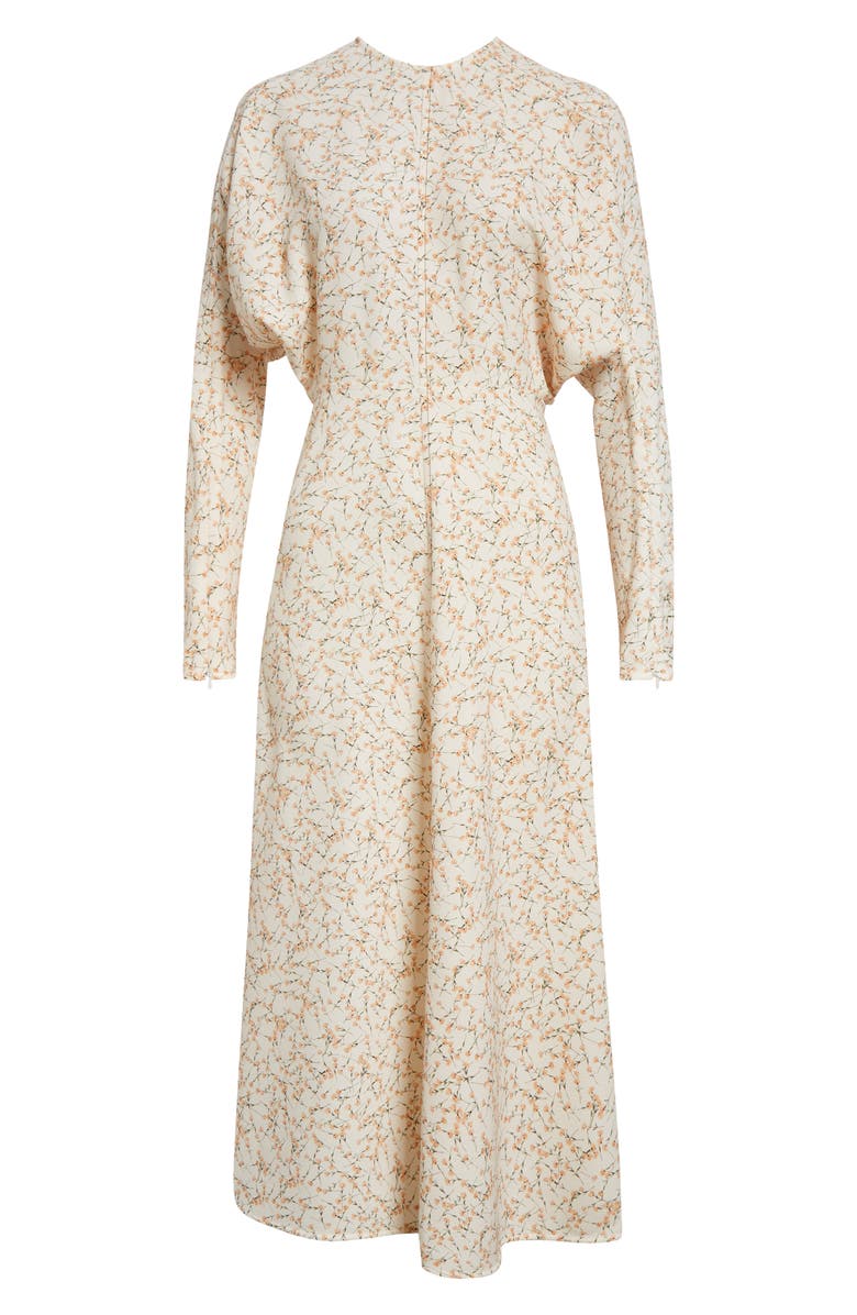 Victoria Beckham Long Sleeve Cady Midi Dress, Alternate, color, Floral Ovation Peach