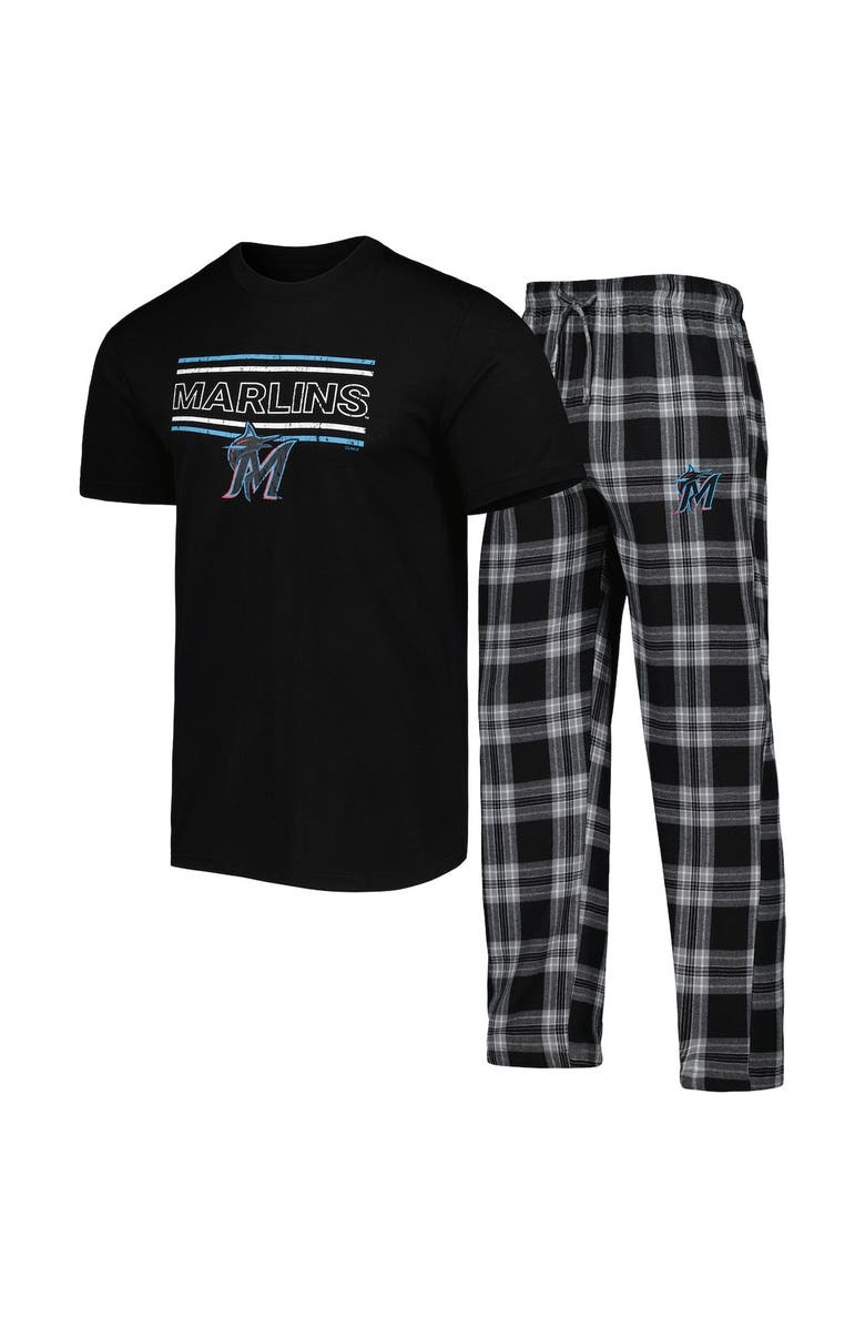 CONCEPTS SPORT Men's Concepts Sport Black/Gray Miami Marlins Badge T-Shirt & Pants Sleep Set, Main, color, 