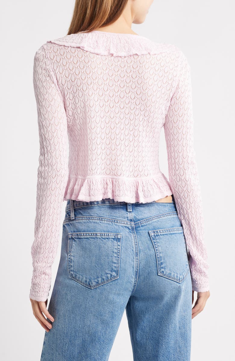 LoveShackFancy Nilah Ruffle Pointelle Cardigan, Alternate, color, Lotus Petal