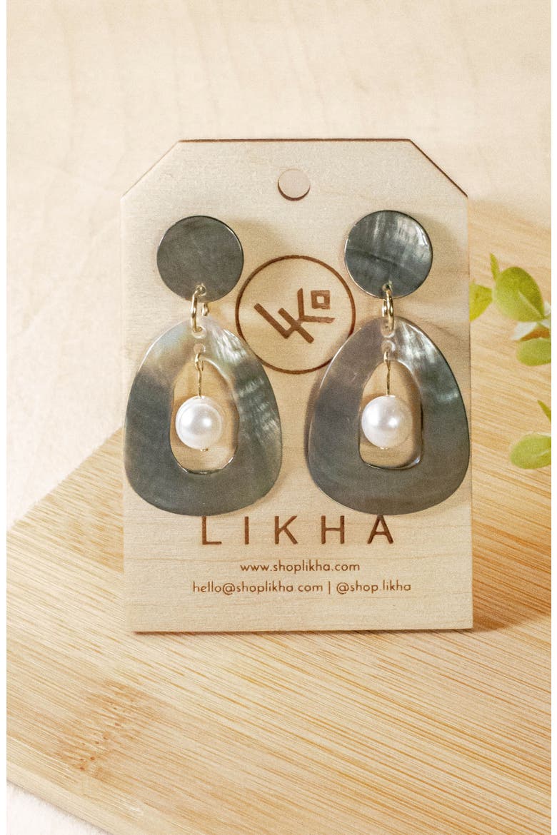 Mother-of-Pearl Hollow Earrings with Inner Pearl, Alternate, color, Black