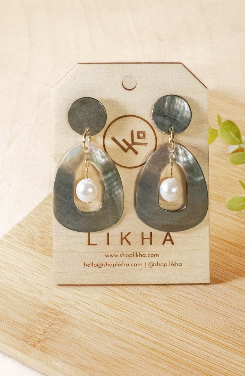 LIKHA Mother-of-Pearl Hollow Earrings with Inner Pearl, Alternate, color, Black