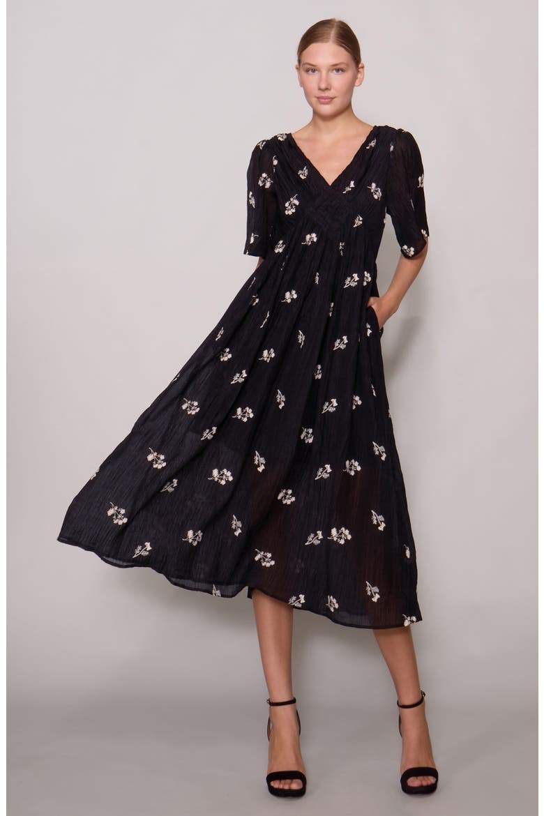 Floral Embroidered Detail Woven Dress, Alternate, color, BLACK FLORAL