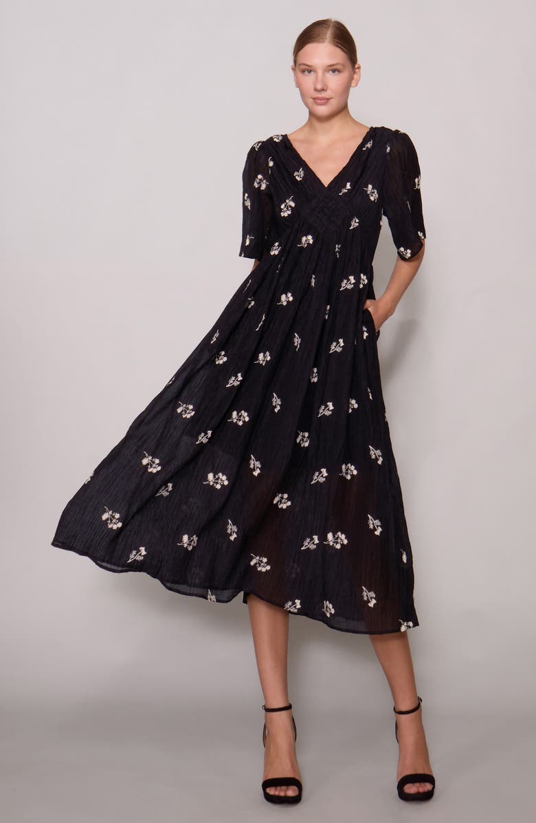 MELLODAY Floral Embroidered Detail Woven Dress, Alternate, color, Black Floral