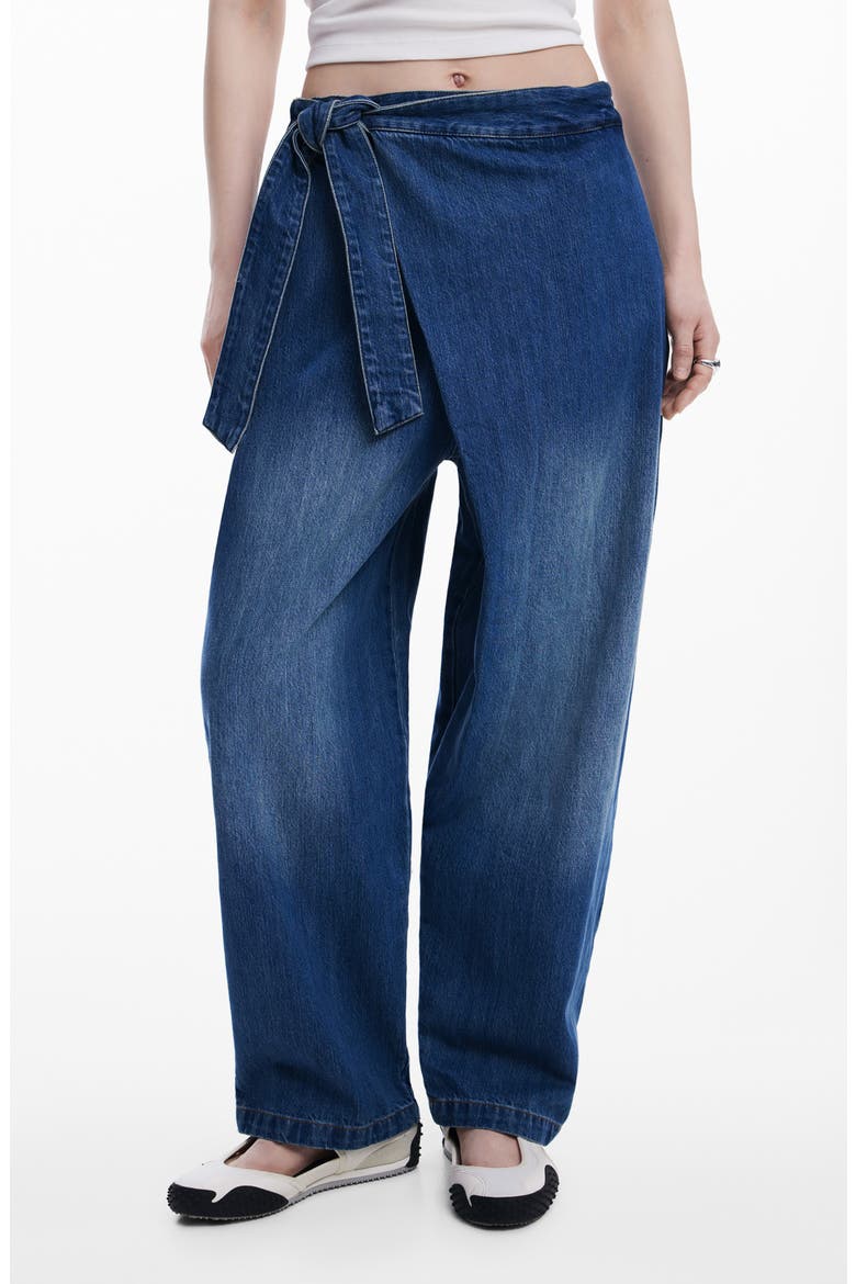 Faded Faux Wrap Jeans, Main, color, BLUE